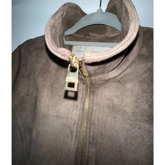 Marc New‎ York Brown Faux Suede Jacket Gold Zip Front Size L - Picture 3 of 6